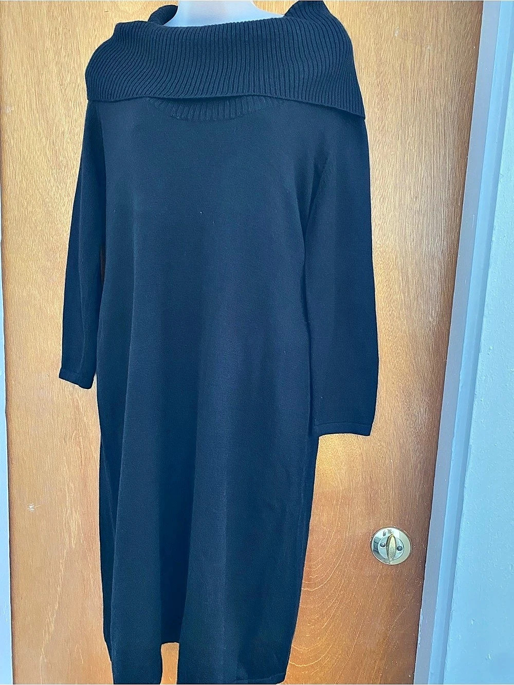Anne Taylor Ribbed Collar Midi Dress in Black Size Large